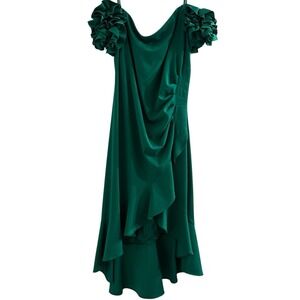 XSCAPE EVENINGS "LORETTA" CREPE OFF THE SHOULDER RUFFLE SLEEVE MIDI‎ DRESS 20W